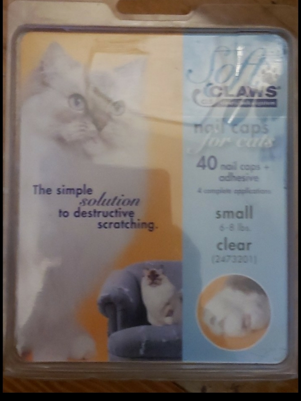 Clear Nail Caps for Cats - Small (40 caps + Adhesive) - Picture 2 of 5